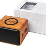 Wooden speaker with wireless charging pad