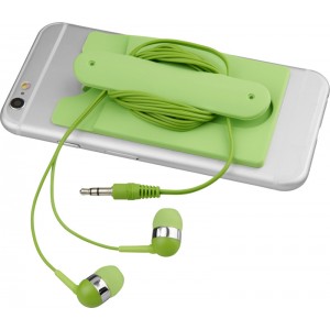 Wired earbuds and silicone phone wallet